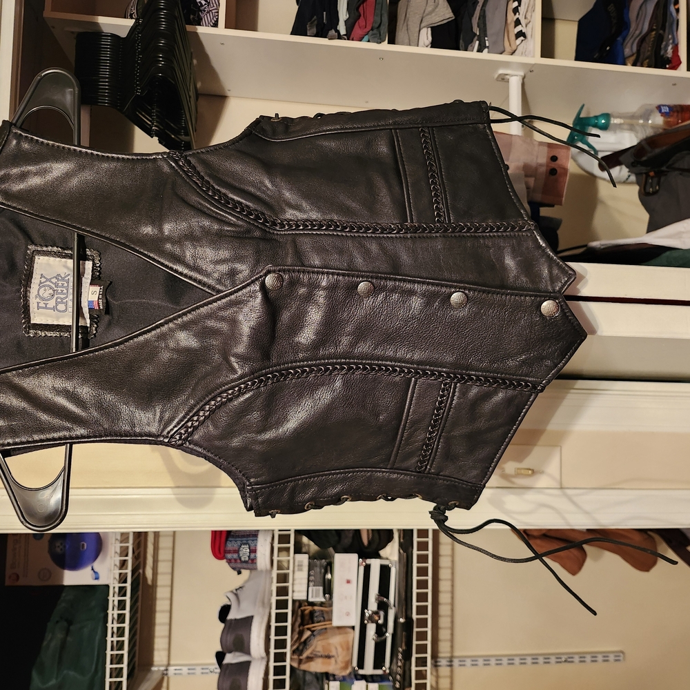 Black Leather Vest with Button Details